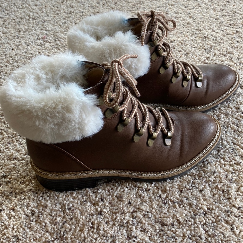 Express Cognac Faux Fur Hiker Boots 7